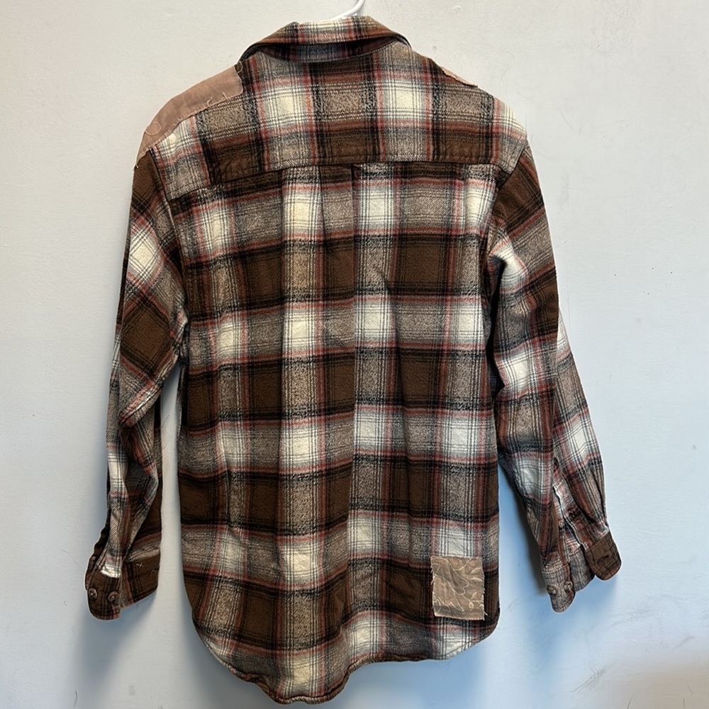 LoveShackFancy Brown Plaid Lace Detail Top - Picture 3 of 4